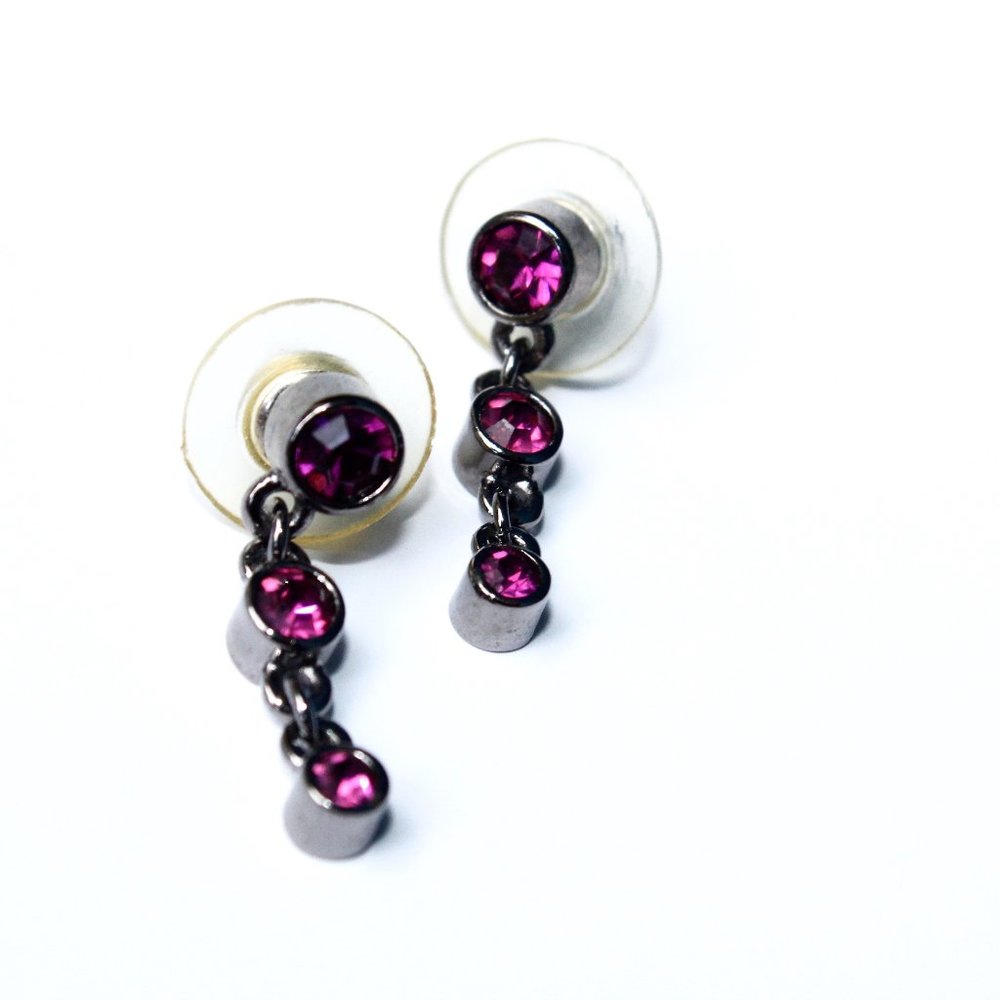 Vintage Purple Gem Bezel Drop Earrings